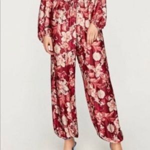 SOLD Silky ZARA Floral Maroon Pant Set